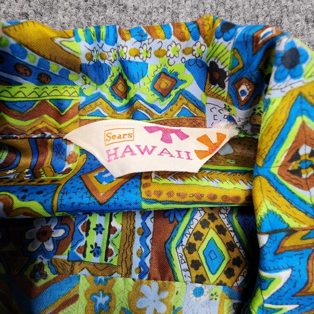 Vintage 60s Sears Hawaiian Camp Shirt Mens Large Psychedelic Patchwork Thin READ - Picture 4 of 7